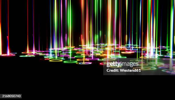3d render of falling multi colored laser lights - led screen stock illustrations