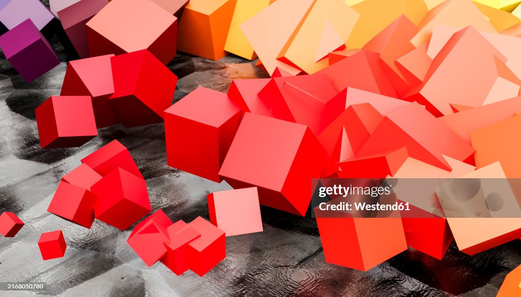 Multicolor Cubes 3d Render Of Multi Colored Cubes Levitating Over Water High-Res Vector ...