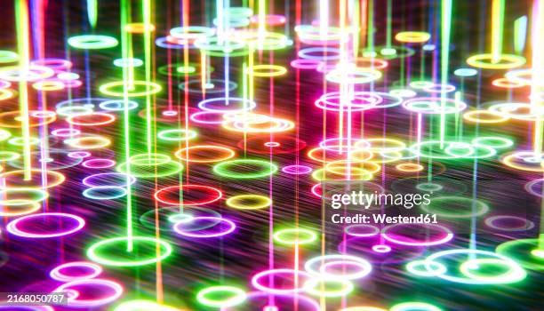 3d render of vibrant multi colored laser lights effect - led lighting background stock illustrations