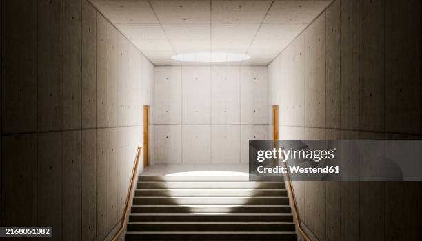 3d render of staircase and corridor with sunlight - ceiling lighting stock illustrations