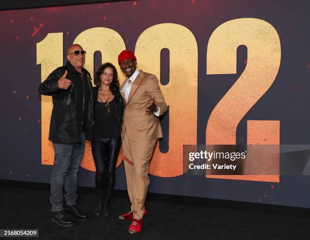 Vin Diesel, Michelle Rodriguez, and Tyrese Gibson at the "1992" premiere held at Regal LA Live on August 27, 2024 in Los Angeles, California.