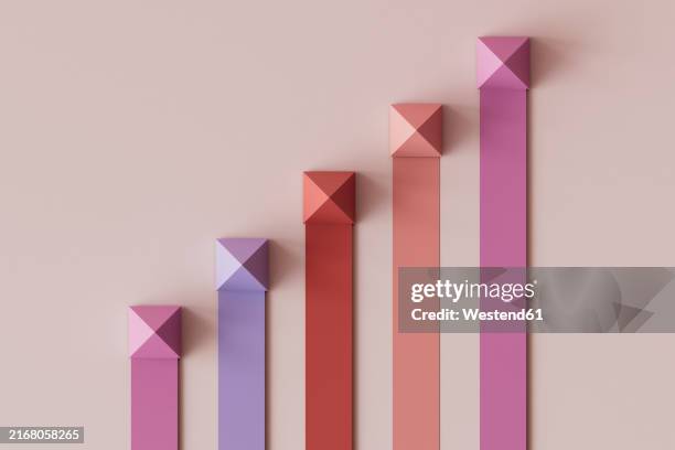 3d render of pastel colored bar graph over pink background - pyramid chart stock illustrations