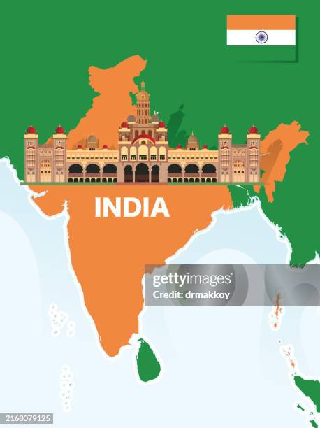 india map and mysore palace - amber fort stock illustrations