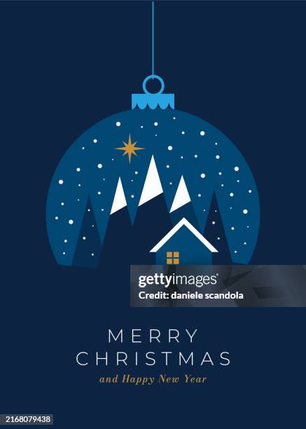 christmas ball with a christmas tree and snow inside it. - christmas card stock illustrations