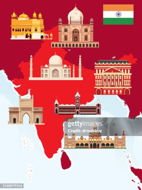 map of india's historical buildings - amber fort stock illustrations