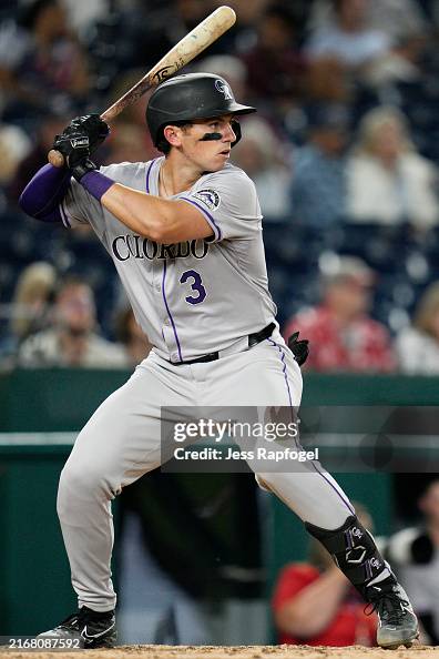 Drew Romo C Drew Romo of the Colorado Rockies bats against the Washington... News ...