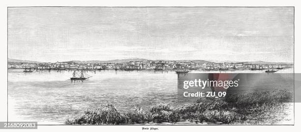 historical view of porto alegre, brazil, wood engraving, published in 1892 - south american culture stock illustrations