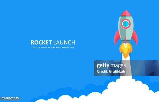 stockillustraties, clipart, cartoons en iconen met rocket is launched - raket ruimteschip