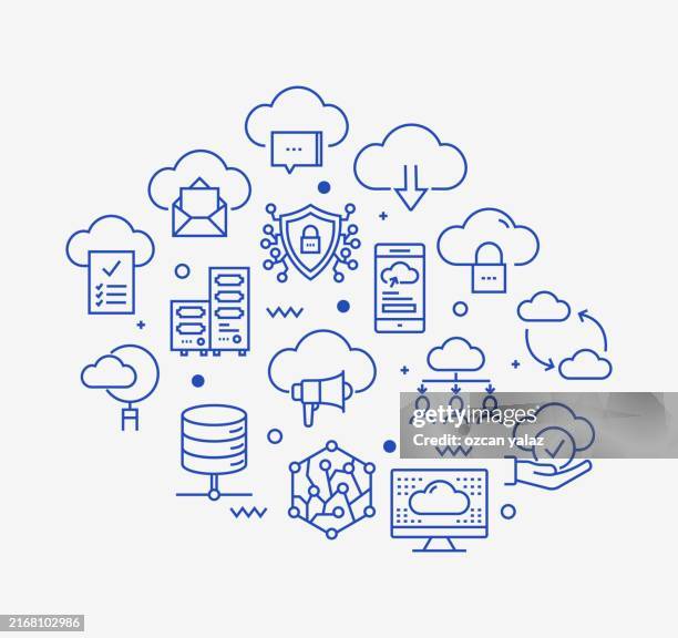 cloud computing related vector design concept. global multi-sphere ready-to-use template. web banner, website header, magazine, mobile application etc. modern design. - data sharing stock illustrations