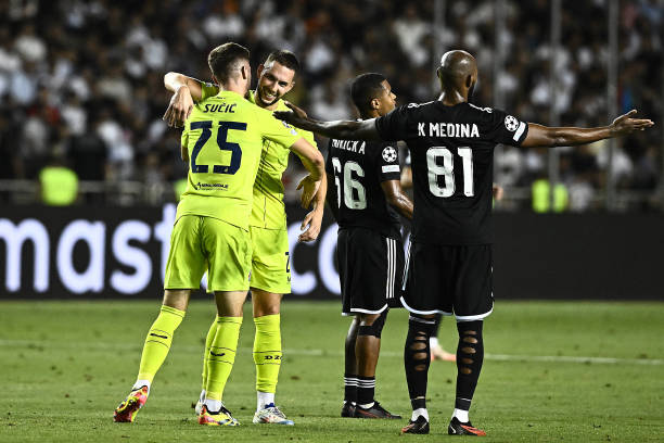 Marko Pjaca of Dinamo Zagreb celebrate with his teammates after scoring during the UEFA Champions Qualifying Play-Off Second Leg match between...