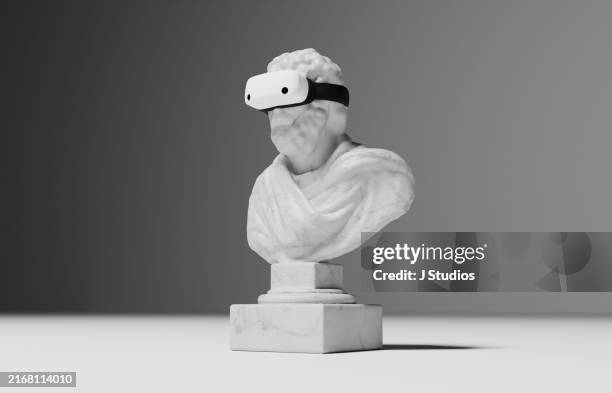 statue with virtual reality goggles - greek statue head stock pictures, royalty-free photos & images