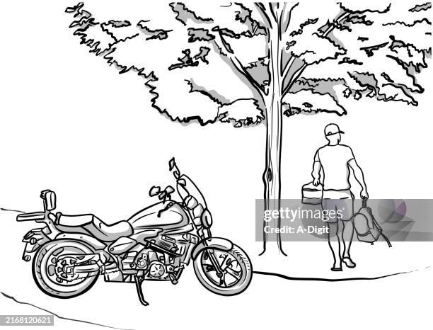 travelmotorcyclesketch - man riding motorcycle clip art stock illustrations