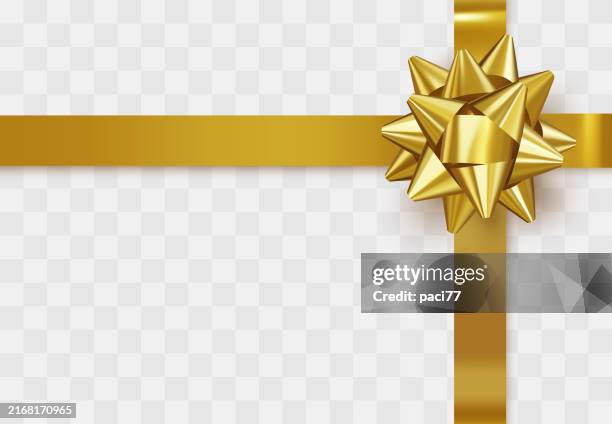 ilustrações de stock, clip art, desenhos animados e ícones de decorative golden bow. realistic golden bow ribbon for christmas, new year, gift card and present decoration element isolated on background - loja de miudezas