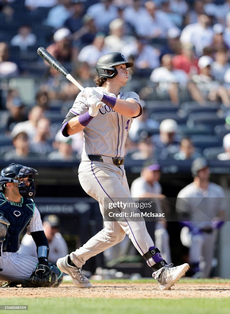 Mike Rokes Colorado Michael Toglia of the Colorado Rockies follows through on his fifth ...