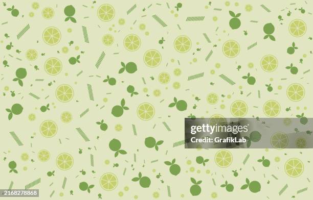 abstract green citrus lemon pattern on light background - lemonade high angle view stock illustrations