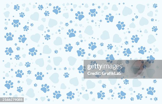 Blue Paw Print and Heart Pattern on Light Background Blue Paw Print and Heart Pattern on Light Background