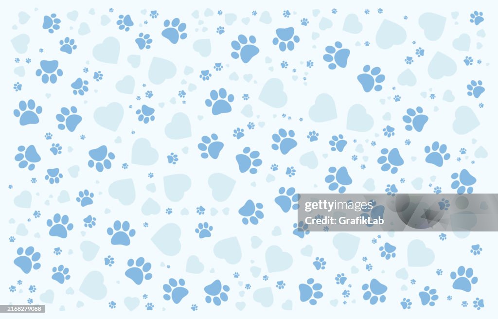 Blue Paw Print and Heart Pattern on Light Background