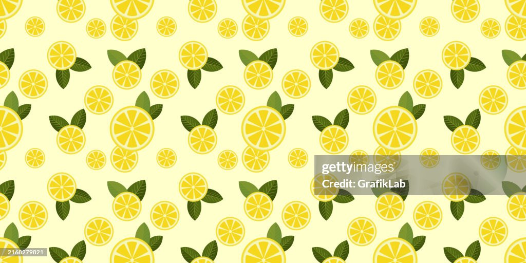 Vibrant Lemon Pattern With Fresh Leaves On Light Background