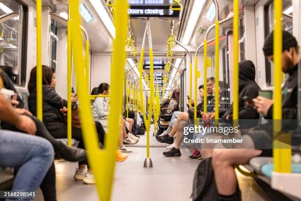 passengers traveling with sydney metro, background with copy space - carriage stock pictures, royalty-free photos & images