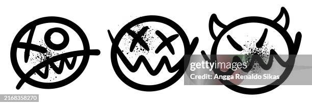 hand drawn monsters emoji graffiti black paintbrush drawing - monster stock illustrations