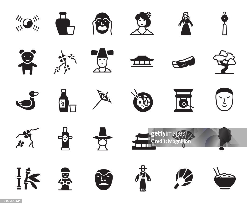 Traditional Korean Culture Icon Set, Vector Illustration