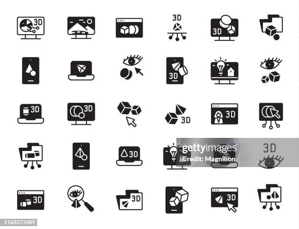 3d modeling and visualization icon set, vector illustration - graphic designer computer stock illustrations