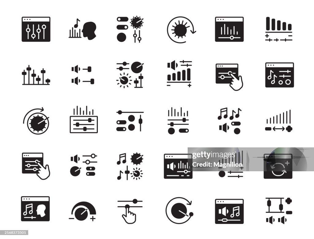 Audio Control and Settings Icon Set, Vector Illustration