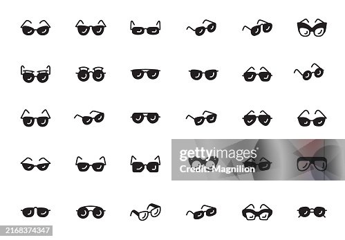 Eyeglasses and Sunglasses Icon Set in Black, Featuring Various Styles and Shapes, Vector Illustration Eyeglasses and Sunglasses Icon Set in Black, Featuring Various Styles and Shapes, Vector Illustration