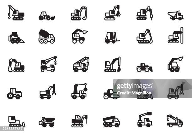 illustrations, cliparts, dessins animés et icônes de divers équipements de construction noir silhouettes monochromes ensemble d’icônes - réservoir de stockage