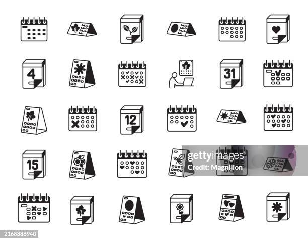 calendar icons in solid black, events, dates, and planning vector illustration - project management process stock illustrations