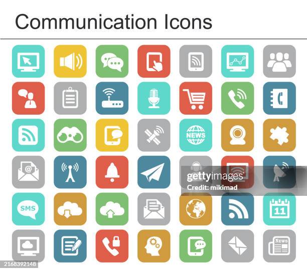 communication icon set. flat design. vector. illustration. - calendar app vector stock illustrations