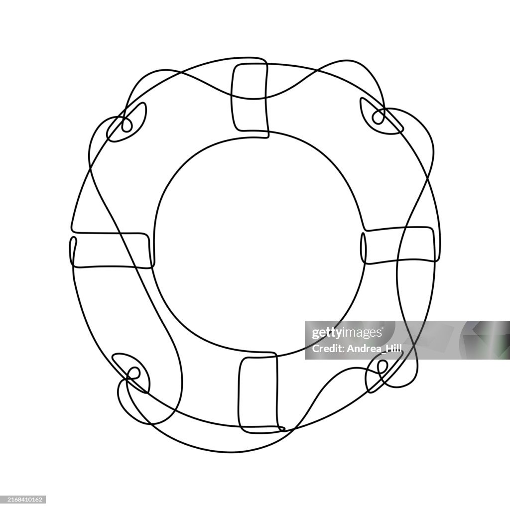 Life Ring, Buoy Continuous Line Drawing with Editable Stroke
