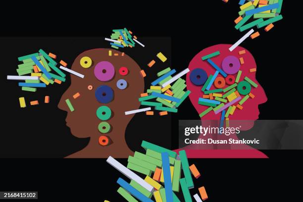 no communication between stressed minds - mental illness stock illustrations