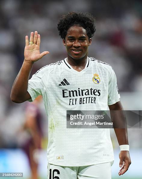 Edrick Endrick of Real Madrid celebrates scoring his team's third goal... News ...