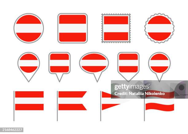 österreich - set von flaggen in verschiedenen formen. - österreichische flagge stock-grafiken, -clipart, -cartoons und -symbole