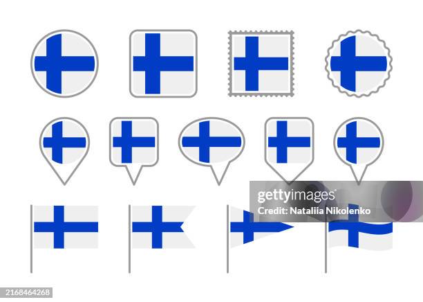 finland - set of flags of different shapes. - helsinki stock illustrations