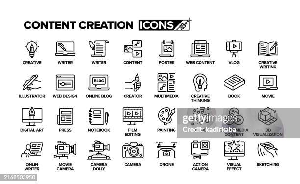 content creation line icon set. group of object. innovation, creativity, ideas. - creative director stock illustrations