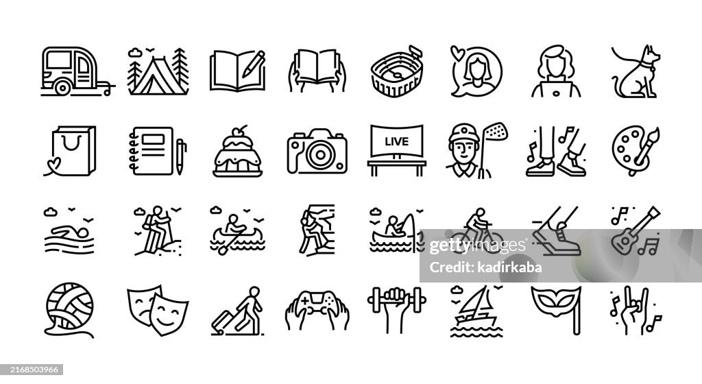 Activities line icon set. Group of object.