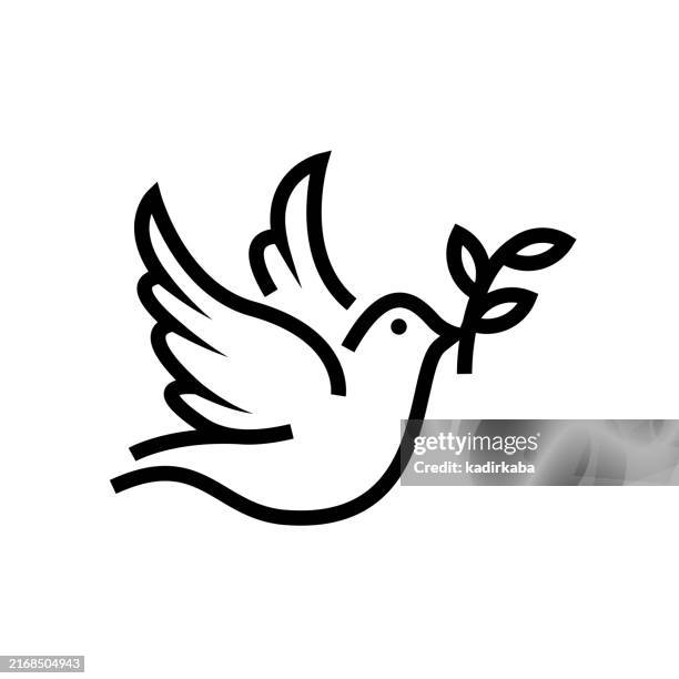 illustrazioni stock, clip art, cartoni animati e icone di tendenza di icona della linea colomba della pace. - colomba