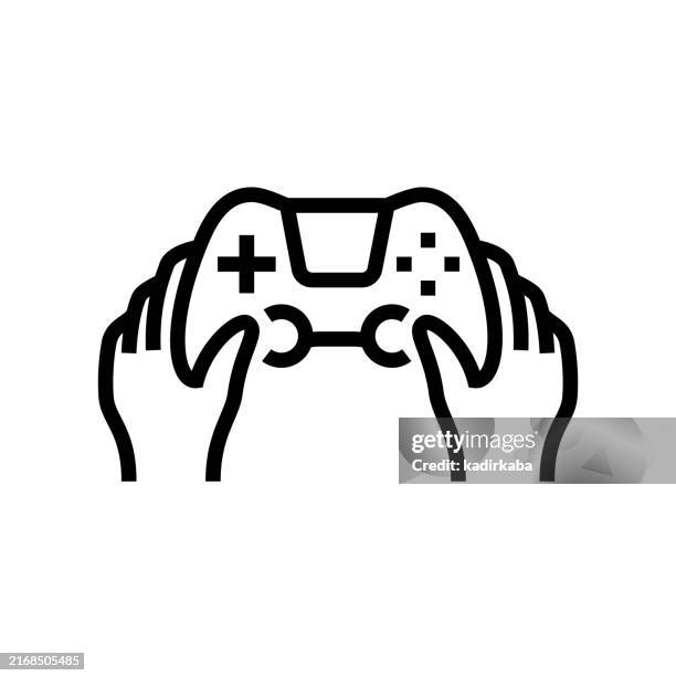 game controller line icon. gamepad, gamer, challenge. - game controller hand stock illustrations