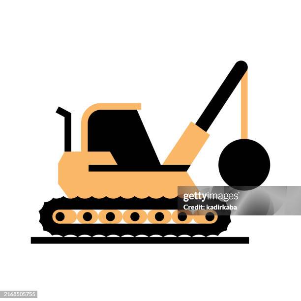demolition crane line icon. heavy equipment. - bulldozer stock illustrations