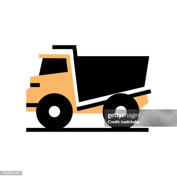 dumper flat and line icon design. - unloading cargo stock illustrations