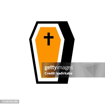 Coffin line icon. Funeral procedures and burial place. Coffin line icon. Funeral procedures and burial place.