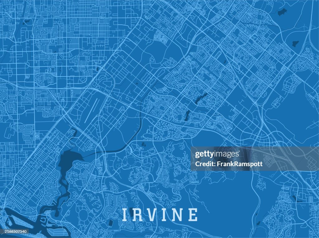 Irvine CA City Vector Road Map Blue Horizontal