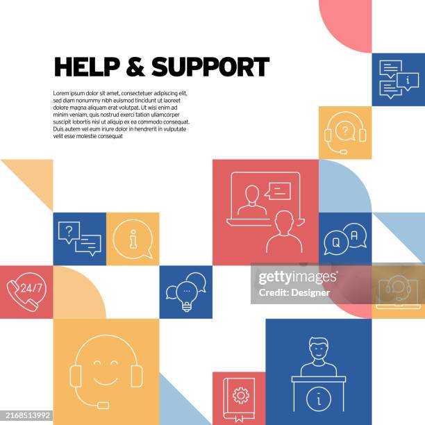 help and support related vector illustration. assistance, care, advice, communication, connection. - customer support stock illustrations