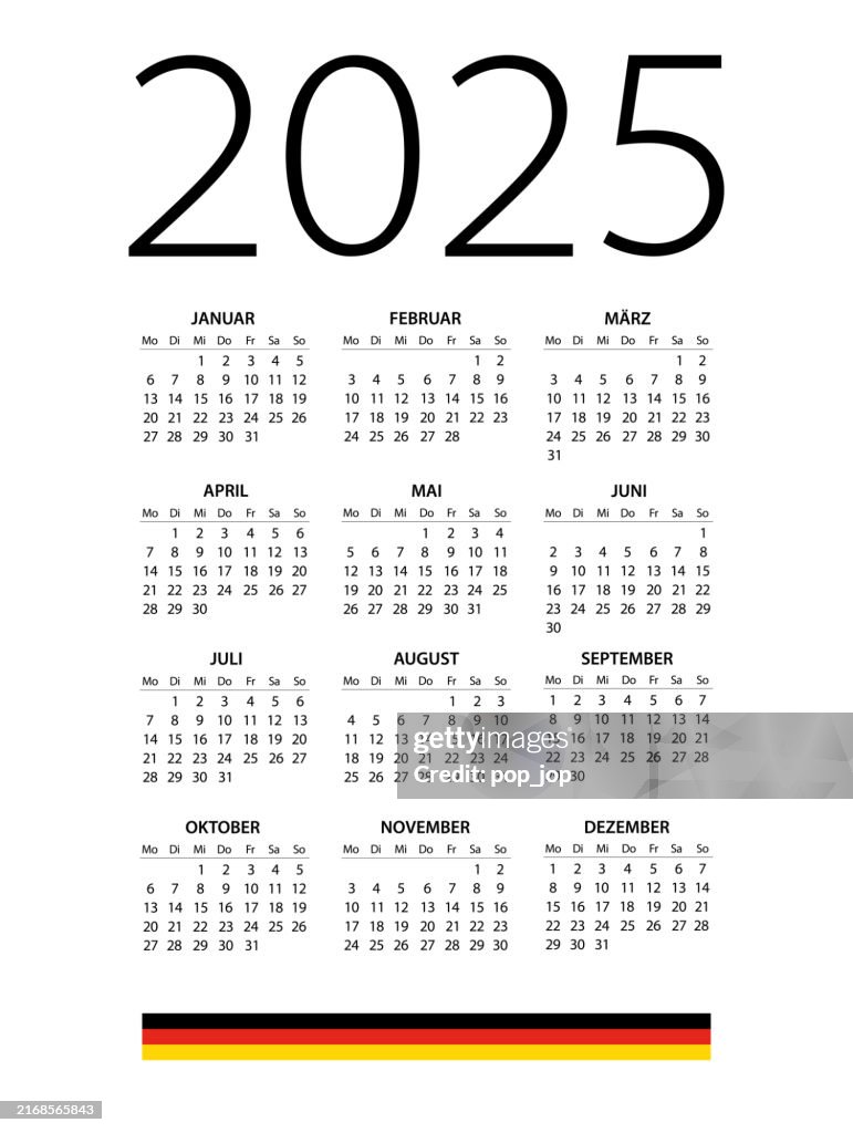 Calendar 2025 Germany Vector Illustration German Language Version High