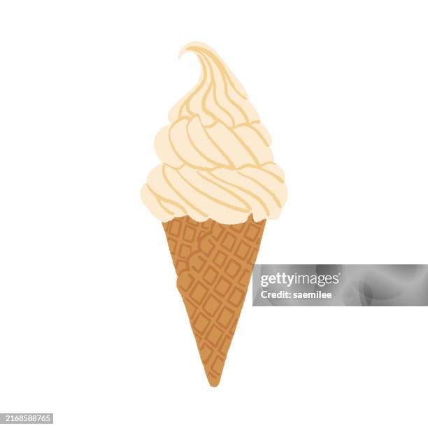 ilustraciones, imágenes clip art, dibujos animados e iconos de stock de helado suave de vainilla - cono