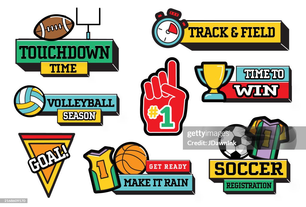 Back to school Sports themed label design with text layout and education icon on white background