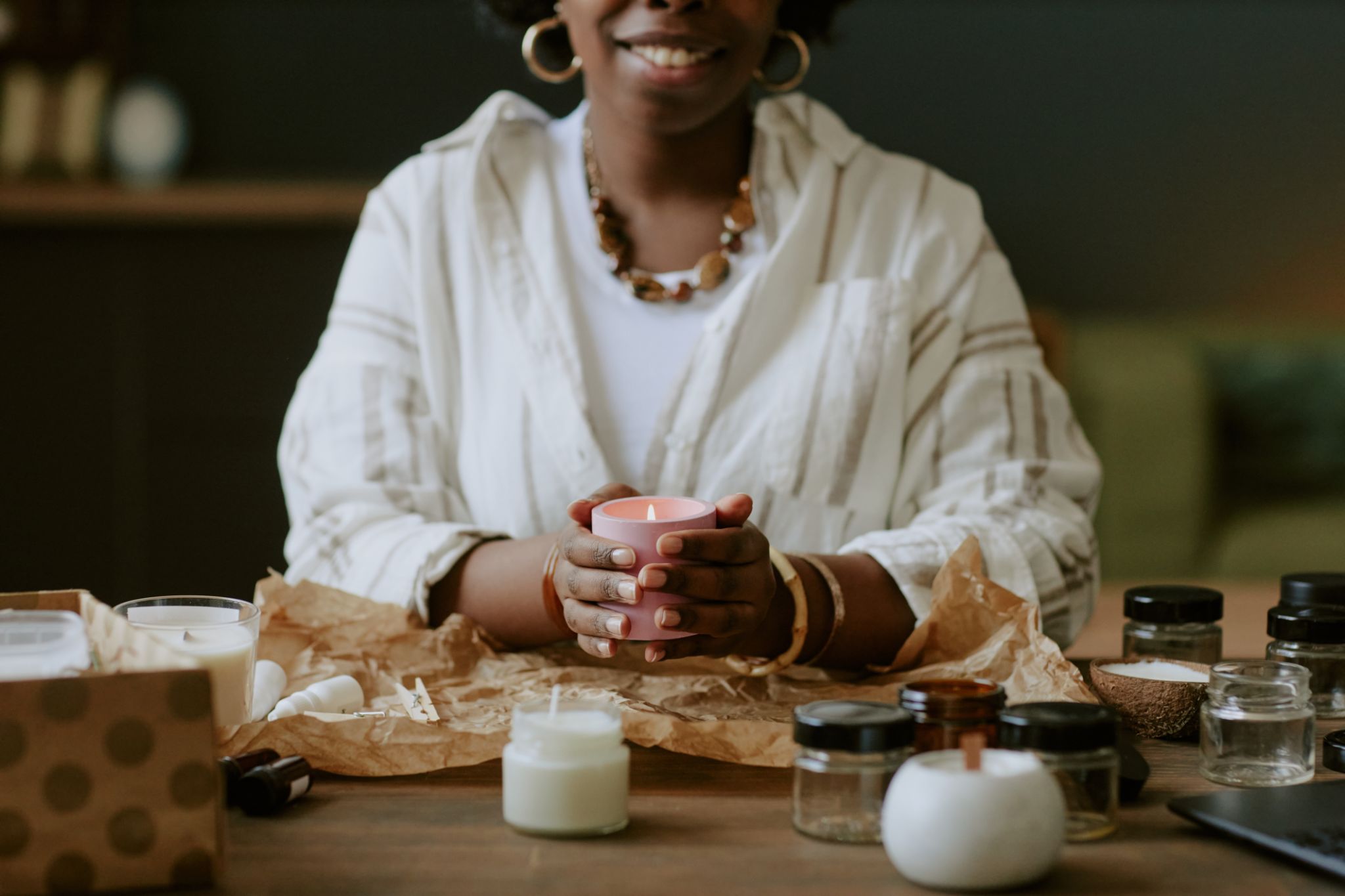 Creating Homemade Candles in Cozy Home Atmosphere Creating Homemade Candles in Cozy Home Atmosphere