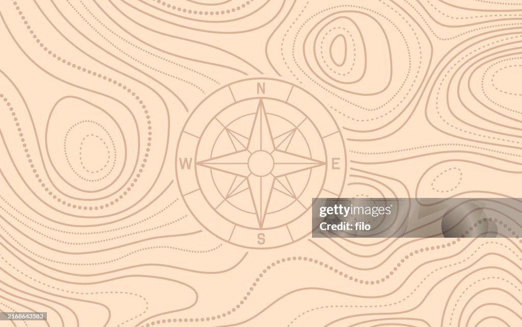 Topographic Hiking Compass Rose Direction Map Background